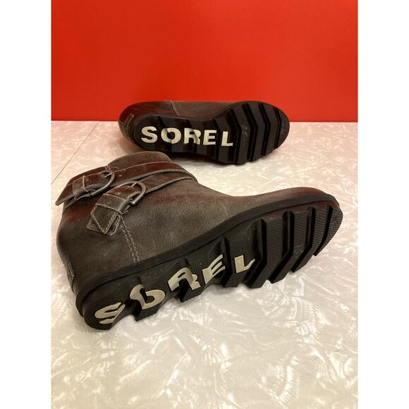 Sorel Gray Leather Zippered Wedge Boots, Women's Size 10/EUR 41 - Picture 6 of 6